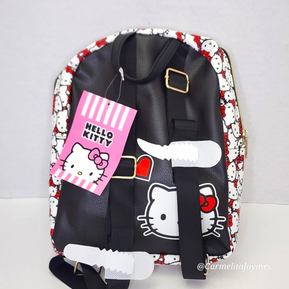 HELLO KITTY 🐱 Red & White Back Pack w Front Pouch & Back Kitty Detail ☆ NWT ☆ - Picture 6 of 7